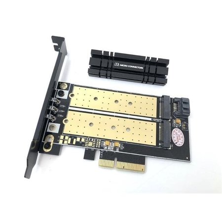 MICRO CONNECTORS Micro Connectors PCIE-M20802HS M.2 NVMe Plus M.2 SATA 80mm SSD PCIe x 4 Adapter with Heat Sink PCIE-M20802HS